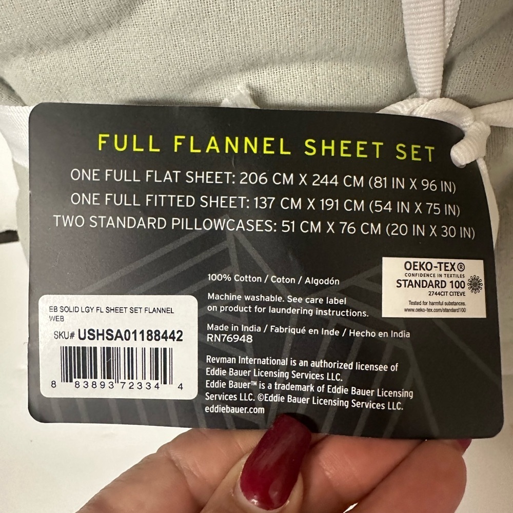 Eddie Bauer 3-pc Home Flannel Sheet Set - Soft Gray Size Full 100% cotton - Picture 4 of 4